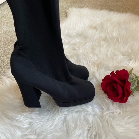 Vintage 90s  Grunge Square Toe stretch fabric/Sock knee-high boots - Picture 5 of 16